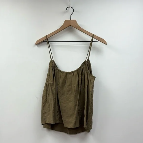 J. Crew Crinkle Keyhole Cami Spaghetti Strap Tank Top Olive Green Large - Picture 7 of 8